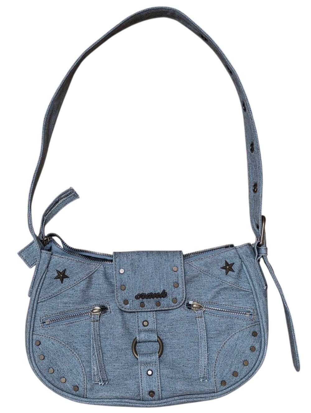 CRANK vintage studded denim shoulder bag